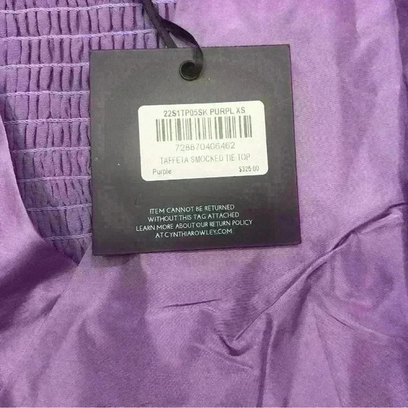 Cynthia Rowley Women's Taffeta Silk Smocked Top Purple Sizes XS, M, L, NWT $325 - Picture 7 of 8